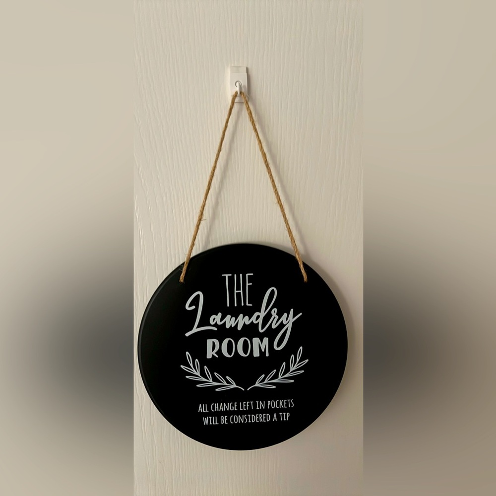 Small Metal Black & White Round Laundry Room Wall Hanging